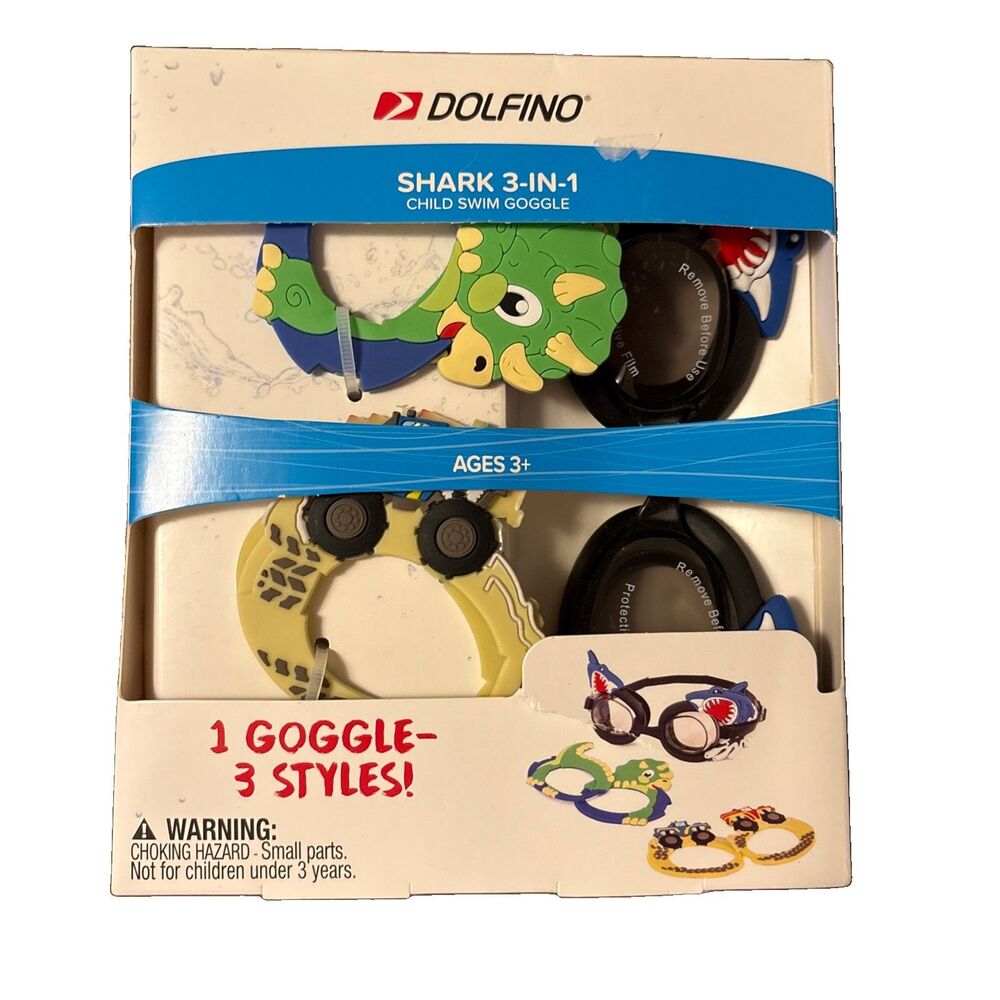 NIB Dolfino Shark 3-in-1 Kids Swim Goggles Ages 3+ Latex-Free